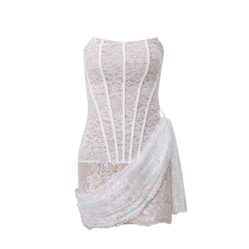 Elegant Lace Strapless See-Through Mini Dress for Women Summer Street Party